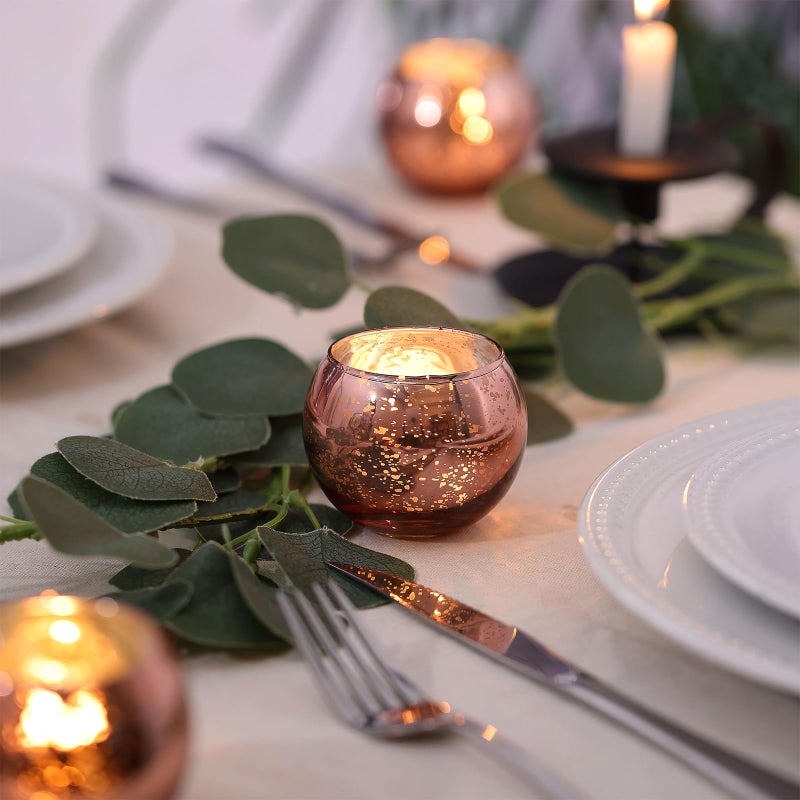 LAMORGIFT 12 Pcs Rose Gold Candle Holders for Birthday Party Decorations- Mercury Glass Votives Tea Lights Holders for Wedding/Bridal Shower/Mother's Day Table Centerpieces, Rose Gold Party Supplies for Women - Image 4